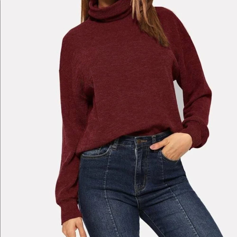 Rolled Neck Drop Shoulder Pullover